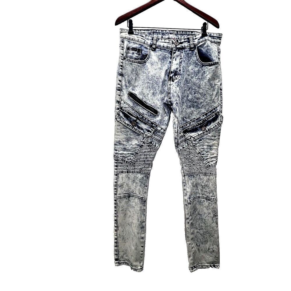 Brooklyns Best Stretch Mens Size 34x32 Skinny Blue Acid Wash Denim Jeans
